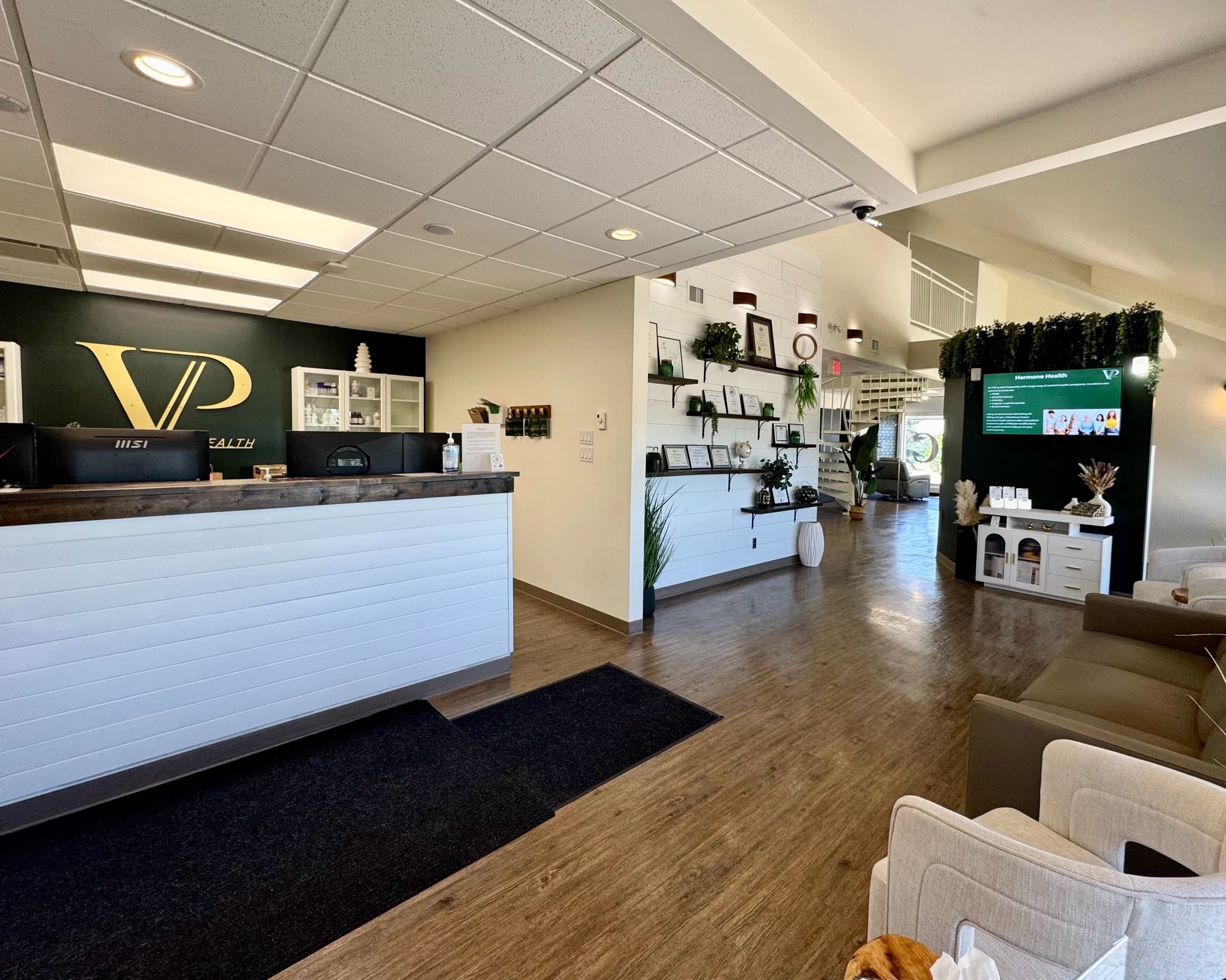 VP Health reception desk and waiting area in Lethbridge